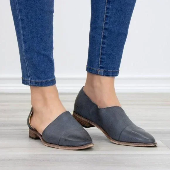 Charcoal Opened Side Pointy Slip On Flat Loafer - Picture 2 of 11